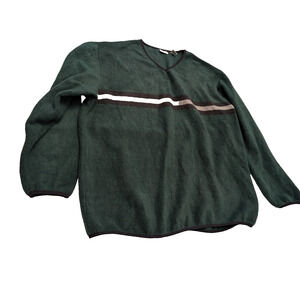 Covington Men's L Green Fleece Pullover Sweater V-Neck Striped